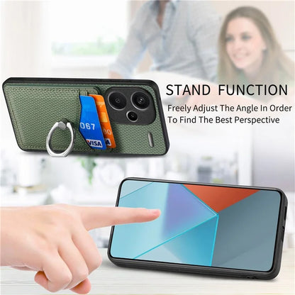 C1-8 For Xiaomi Redmi Note 13 Pro+ 5G Kickstand Case Carbon Fiber PU Card Slots Phone Cover
