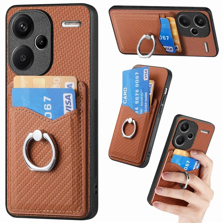 C1-8 For Xiaomi Redmi Note 13 Pro+ 5G Kickstand Case Carbon Fiber PU Card Slots Phone Cover