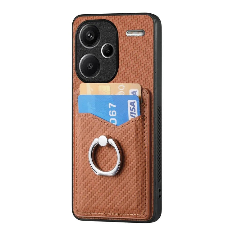C1-8 For Xiaomi Redmi Note 13 Pro+ 5G Kickstand Case Carbon Fiber PU Card Slots Phone Cover