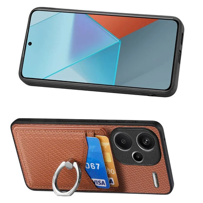 C1-8 For Xiaomi Redmi Note 13 Pro+ 5G Kickstand Case Carbon Fiber PU Card Slots Phone Cover
