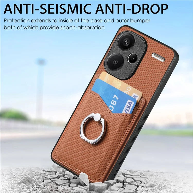 C1-8 For Xiaomi Redmi Note 13 Pro+ 5G Kickstand Case Carbon Fiber PU Card Slots Phone Cover