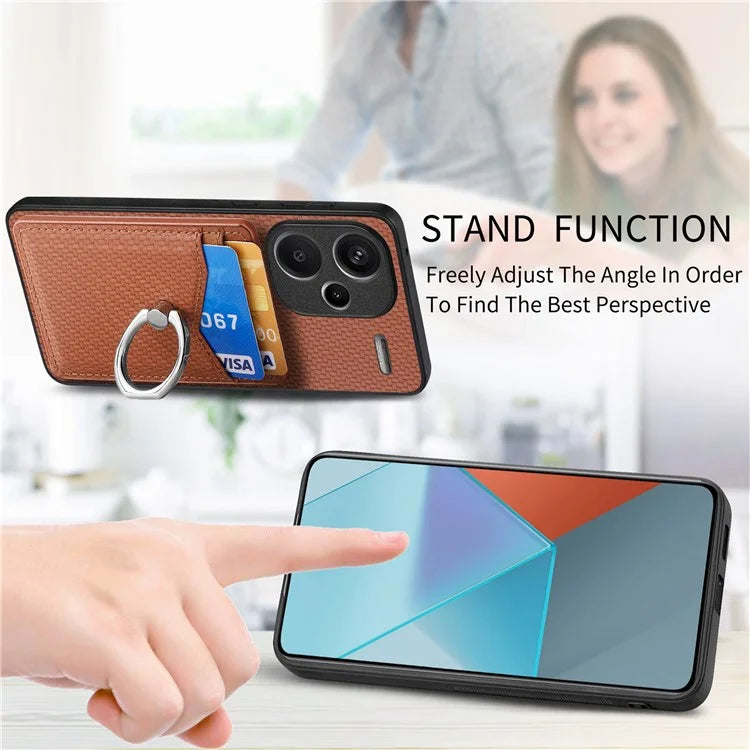 C1-8 For Xiaomi Redmi Note 13 Pro+ 5G Kickstand Case Carbon Fiber PU Card Slots Phone Cover