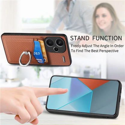 C1-8 For Xiaomi Redmi Note 13 Pro+ 5G Kickstand Case Carbon Fiber PU Card Slots Phone Cover