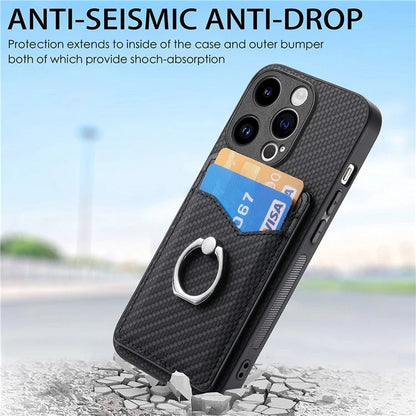 C1-8 For iPhone 13 Pro Case PU Leather+PC+TPU Phone Cover with Finger Ring Holder