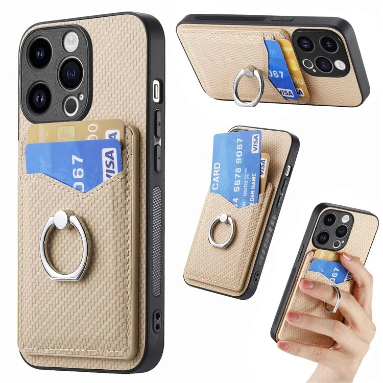 C1-8 For iPhone 13 Pro Case PU Leather+PC+TPU Phone Cover with Finger Ring Holder