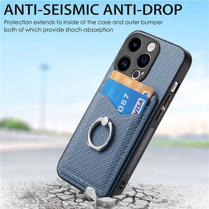 C1-8 For iPhone 13 Pro Case PU Leather+PC+TPU Phone Cover with Finger Ring Holder