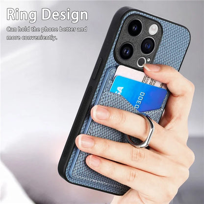 C1-8 For iPhone 13 Pro Case PU Leather+PC+TPU Phone Cover with Finger Ring Holder