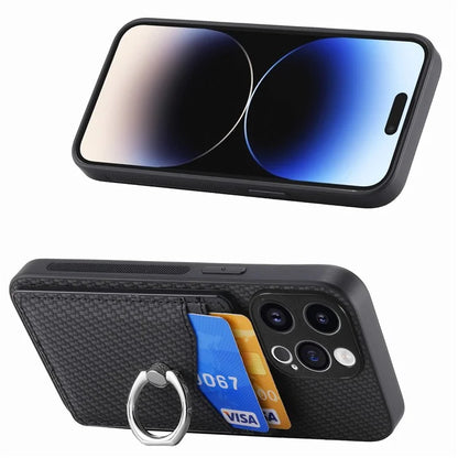 C1-8 For iPhone 13 Pro Max Kickstand Case Leather+PC+TPU Card Holder Phone Cover