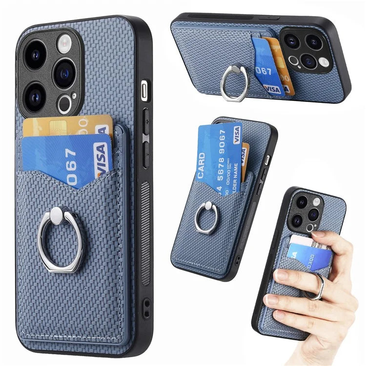 C1-8 For iPhone 13 Pro Max Kickstand Case Leather+PC+TPU Card Holder Phone Cover