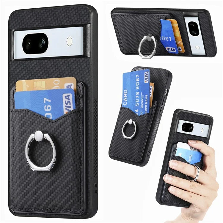 C1-8 For Google Pixel 7a Case Card Holder PU Leather+PC+TPU Carbon Fiber Texture Phone Cover