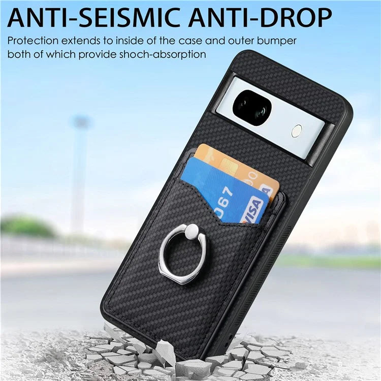 C1-8 For Google Pixel 7a Case Card Holder PU Leather+PC+TPU Carbon Fiber Texture Phone Cover