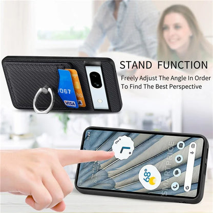 C1-8 For Google Pixel 7a Case Card Holder PU Leather+PC+TPU Carbon Fiber Texture Phone Cover