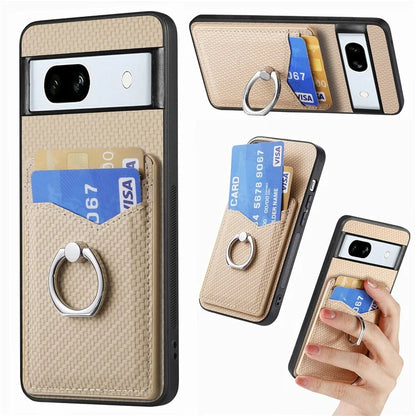 C1-8 For Google Pixel 7a Case Card Holder PU Leather+PC+TPU Carbon Fiber Texture Phone Cover