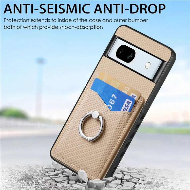C1-8 For Google Pixel 7a Case Card Holder PU Leather+PC+TPU Carbon Fiber Texture Phone Cover
