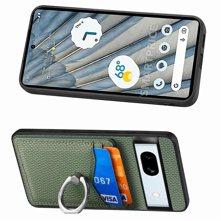 C1-8 For Google Pixel 7a Case Card Holder PU Leather+PC+TPU Carbon Fiber Texture Phone Cover