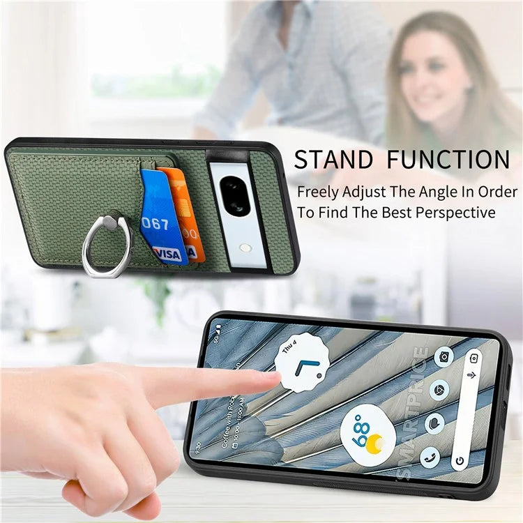 C1-8 For Google Pixel 7a Case Card Holder PU Leather+PC+TPU Carbon Fiber Texture Phone Cover