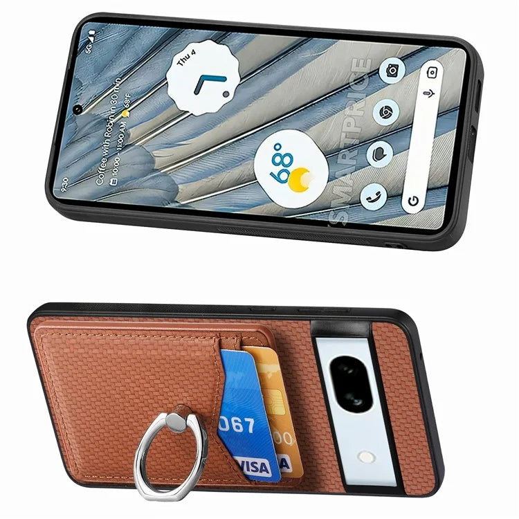 C1-8 For Google Pixel 7a Case Card Holder PU Leather+PC+TPU Carbon Fiber Texture Phone Cover