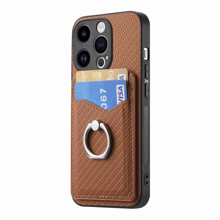C1-8 For iPhone 14 Pro Kickstand Case Carbon Fiber Texture Phone Cover with Card Slots