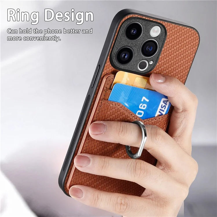 C1-8 For iPhone 14 Pro Kickstand Case Carbon Fiber Texture Phone Cover with Card Slots