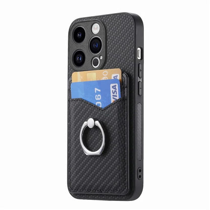 C1-8 For iPhone 14 Pro Max Case Card Slots Leather+PC+TPU Cover with Ring Kickstand