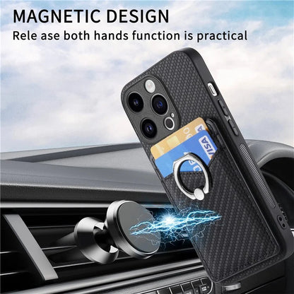 C1-8 For iPhone 14 Pro Max Case Card Slots Leather+PC+TPU Cover with Ring Kickstand