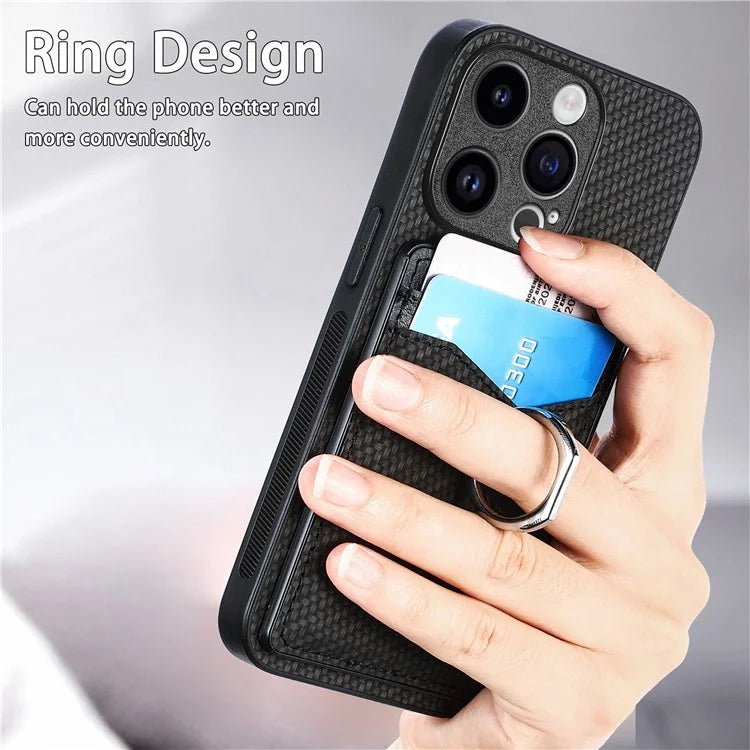 C1-8 For iPhone 14 Pro Max Case Card Slots Leather+PC+TPU Cover with Ring Kickstand