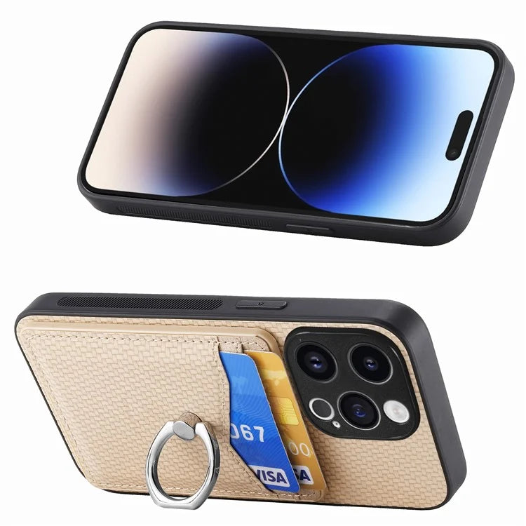 C1-8 For iPhone 14 Pro Max Case Card Slots Leather+PC+TPU Cover with Ring Kickstand