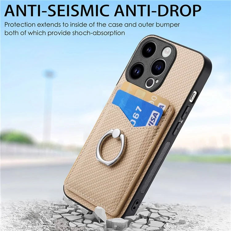 C1-8 For iPhone 14 Pro Max Case Card Slots Leather+PC+TPU Cover with Ring Kickstand