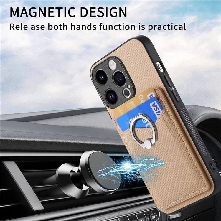 C1-8 For iPhone 14 Pro Max Case Card Slots Leather+PC+TPU Cover with Ring Kickstand