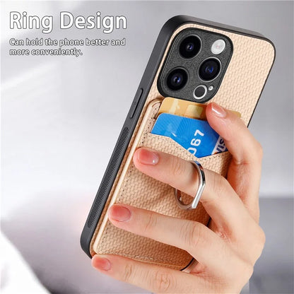 C1-8 For iPhone 14 Pro Max Case Card Slots Leather+PC+TPU Cover with Ring Kickstand