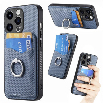C1-8 For iPhone 14 Pro Max Case Card Slots Leather+PC+TPU Cover with Ring Kickstand