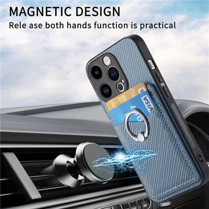 C1-8 For iPhone 14 Pro Max Case Card Slots Leather+PC+TPU Cover with Ring Kickstand