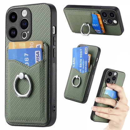 C1-8 For iPhone 14 Pro Max Case Card Slots Leather+PC+TPU Cover with Ring Kickstand