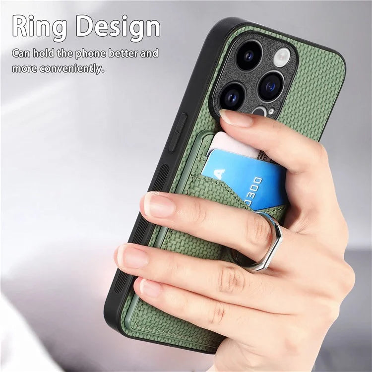 C1-8 For iPhone 14 Pro Max Case Card Slots Leather+PC+TPU Cover with Ring Kickstand