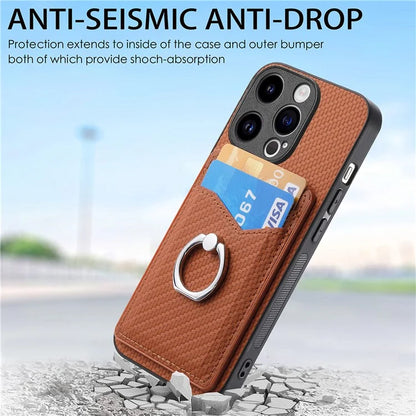 C1-8 For iPhone 14 Pro Max Case Card Slots Leather+PC+TPU Cover with Ring Kickstand