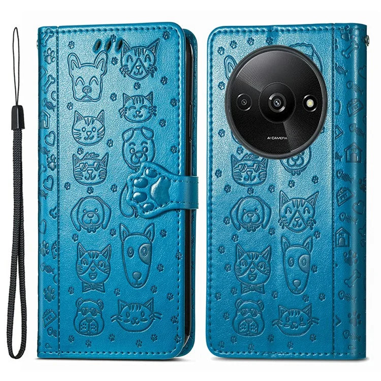 For Xiaomi Redmi A3 / Poco C61 4G Case Cute Cat Dog Imprinted PU Leather Flip Phone Cover