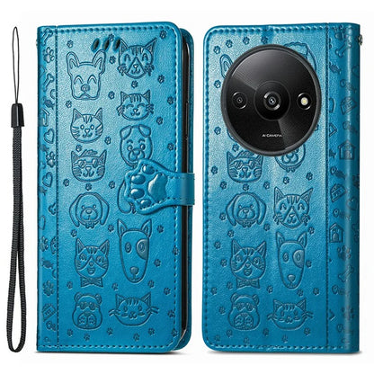 For Xiaomi Redmi A3 / Poco C61 4G Case Cute Cat Dog Imprinted PU Leather Flip Phone Cover