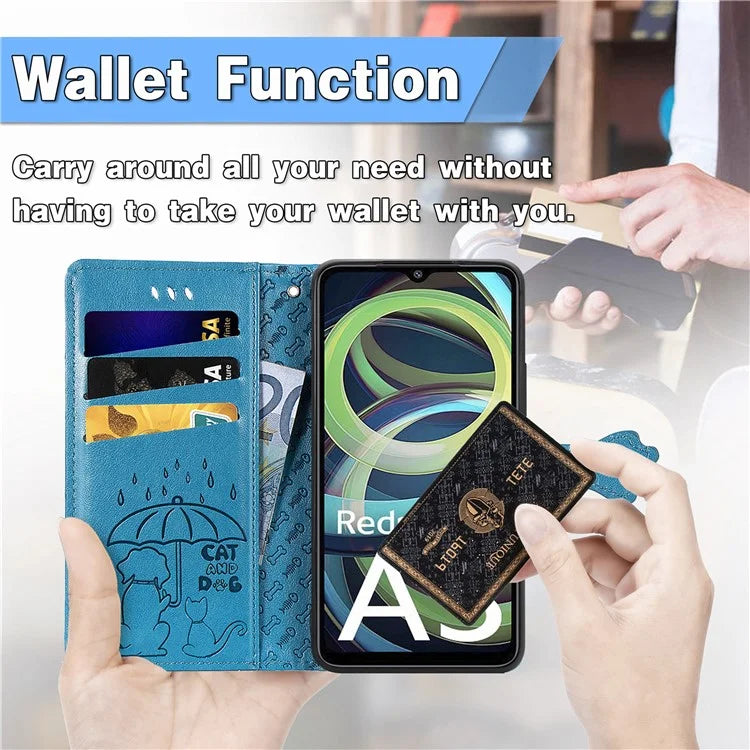 For Xiaomi Redmi A3 / Poco C61 4G Case Cute Cat Dog Imprinted PU Leather Flip Phone Cover
