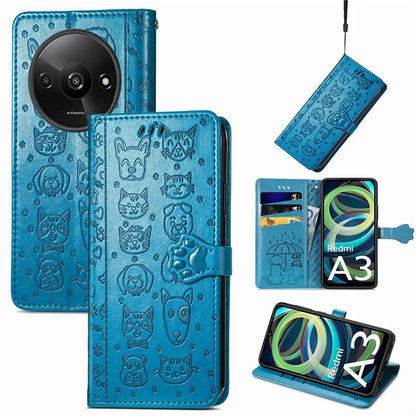 For Xiaomi Redmi A3 / Poco C61 4G Case Cute Cat Dog Imprinted PU Leather Flip Phone Cover