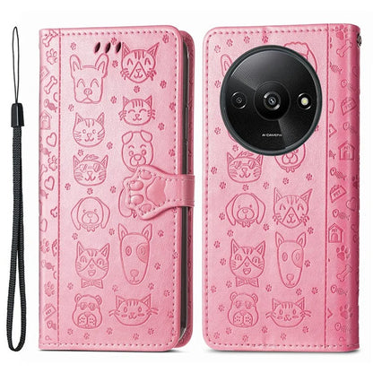 For Xiaomi Redmi A3 / Poco C61 4G Case Cute Cat Dog Imprinted PU Leather Flip Phone Cover
