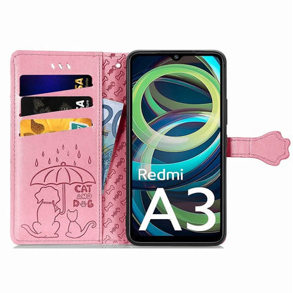 For Xiaomi Redmi A3 / Poco C61 4G Case Cute Cat Dog Imprinted PU Leather Flip Phone Cover