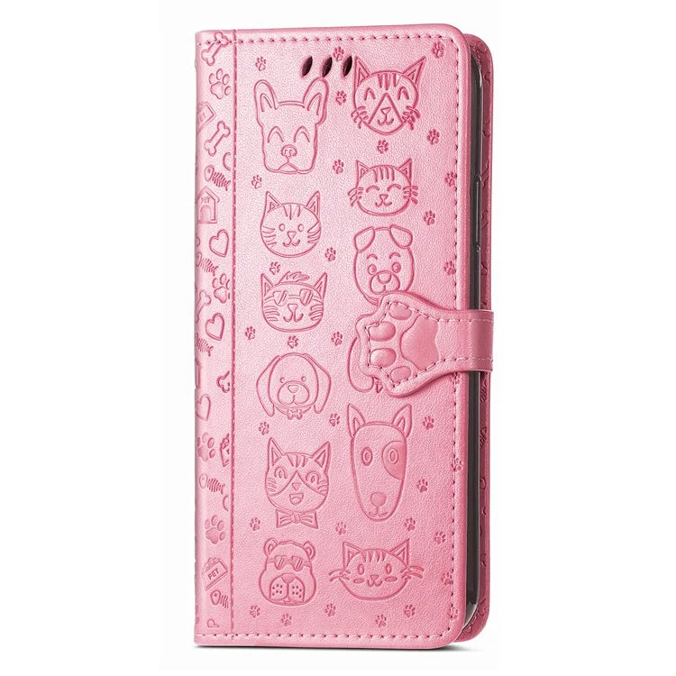 For Xiaomi Redmi A3 / Poco C61 4G Case Cute Cat Dog Imprinted PU Leather Flip Phone Cover