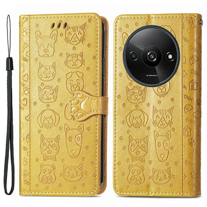 For Xiaomi Redmi A3 / Poco C61 4G Case Cute Cat Dog Imprinted PU Leather Flip Phone Cover