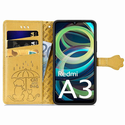 For Xiaomi Redmi A3 / Poco C61 4G Case Cute Cat Dog Imprinted PU Leather Flip Phone Cover
