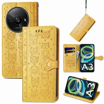For Xiaomi Redmi A3 / Poco C61 4G Case Cute Cat Dog Imprinted PU Leather Flip Phone Cover