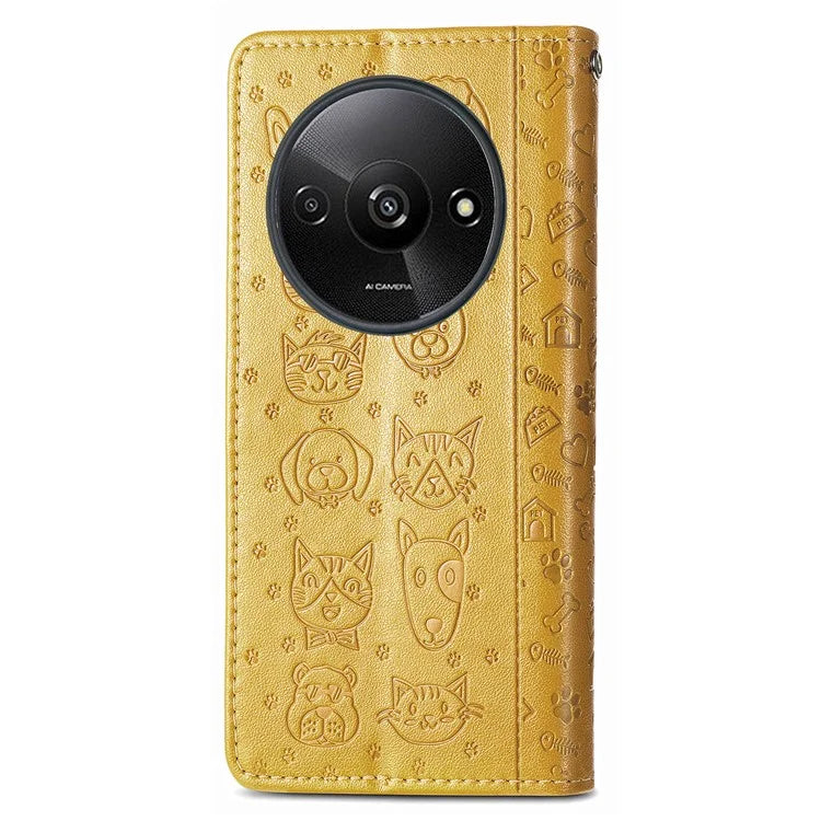 For Xiaomi Redmi A3 / Poco C61 4G Case Cute Cat Dog Imprinted PU Leather Flip Phone Cover