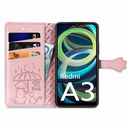 For Xiaomi Redmi A3 / Poco C61 4G Case Cute Cat Dog Imprinted PU Leather Flip Phone Cover
