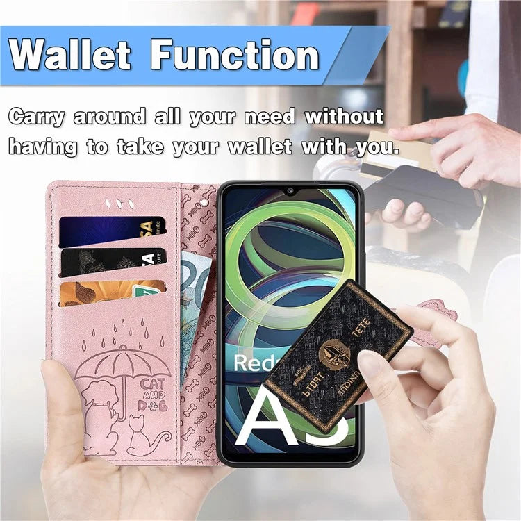 For Xiaomi Redmi A3 / Poco C61 4G Case Cute Cat Dog Imprinted PU Leather Flip Phone Cover
