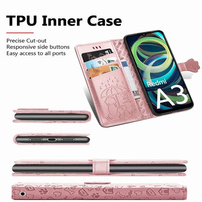 For Xiaomi Redmi A3 / Poco C61 4G Case Cute Cat Dog Imprinted PU Leather Flip Phone Cover