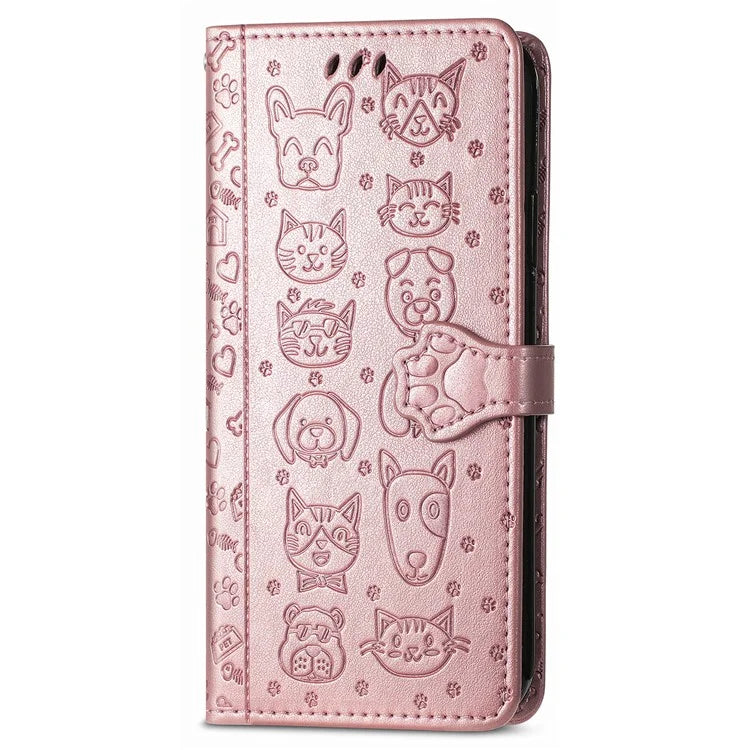 For Xiaomi Redmi A3 / Poco C61 4G Case Cute Cat Dog Imprinted PU Leather Flip Phone Cover